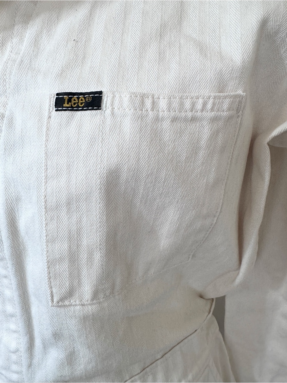 Lee Cream Cotton Utility Coveralls Jumpsuit Medium Workwear Vintage Style - Picture 7 of 8